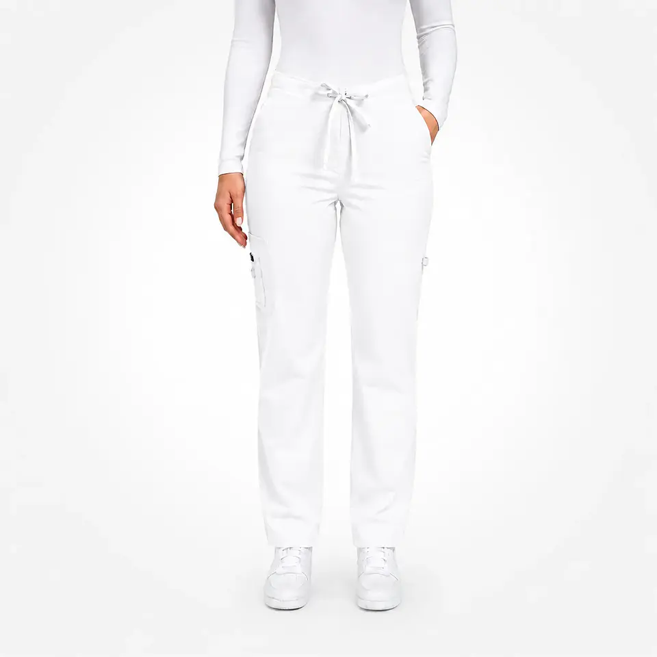 Pantalón Clínico para Mujer Modelo Cargo Antifluido Elasticado Blanco 2