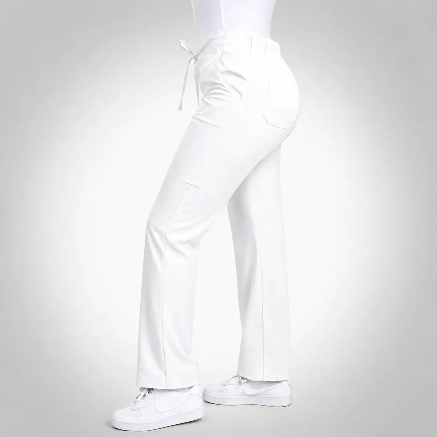 Pantalón Clínico para Mujer Modelo Cargo Antifluido Elasticado Blanco 4