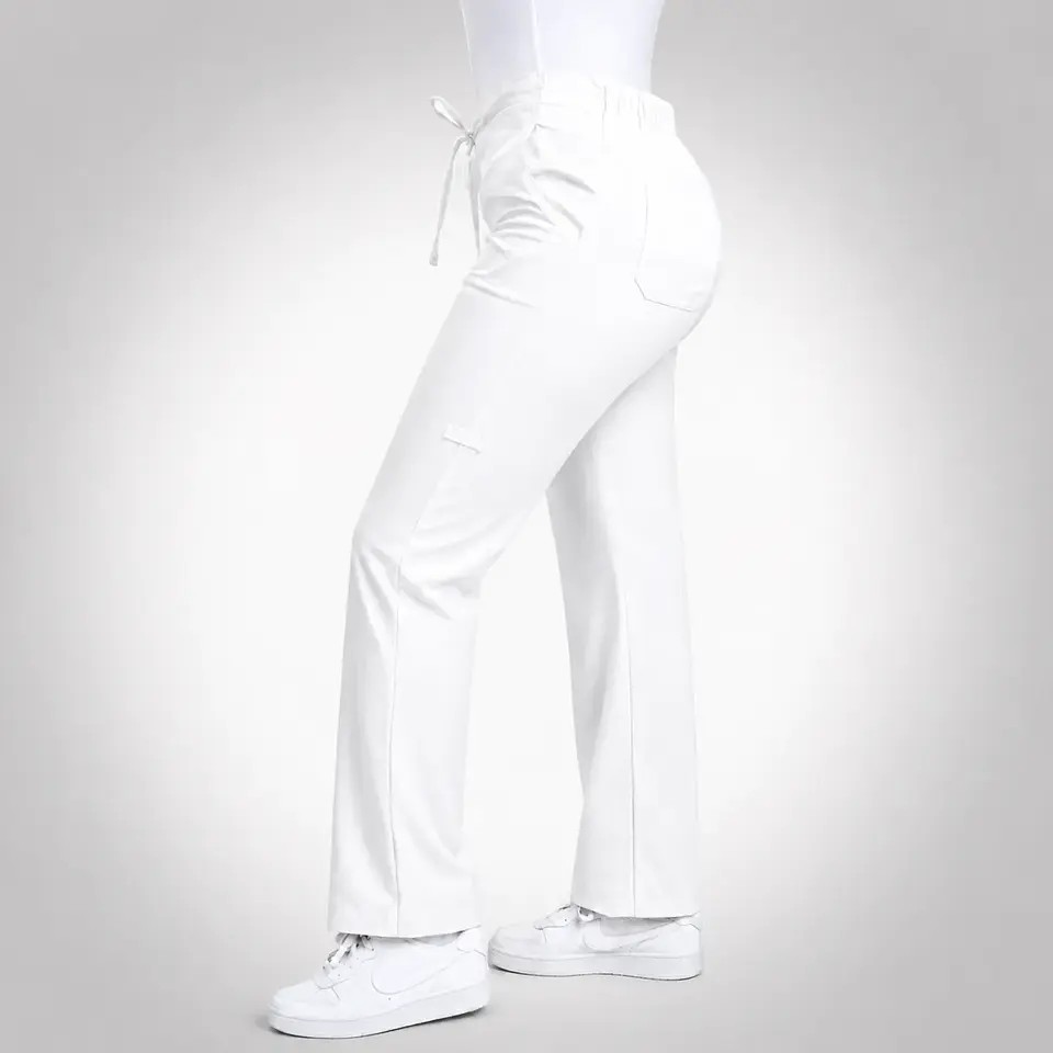 Pantalón Clínico para Mujer Modelo Cargo Antifluido Elasticado Blanco 4