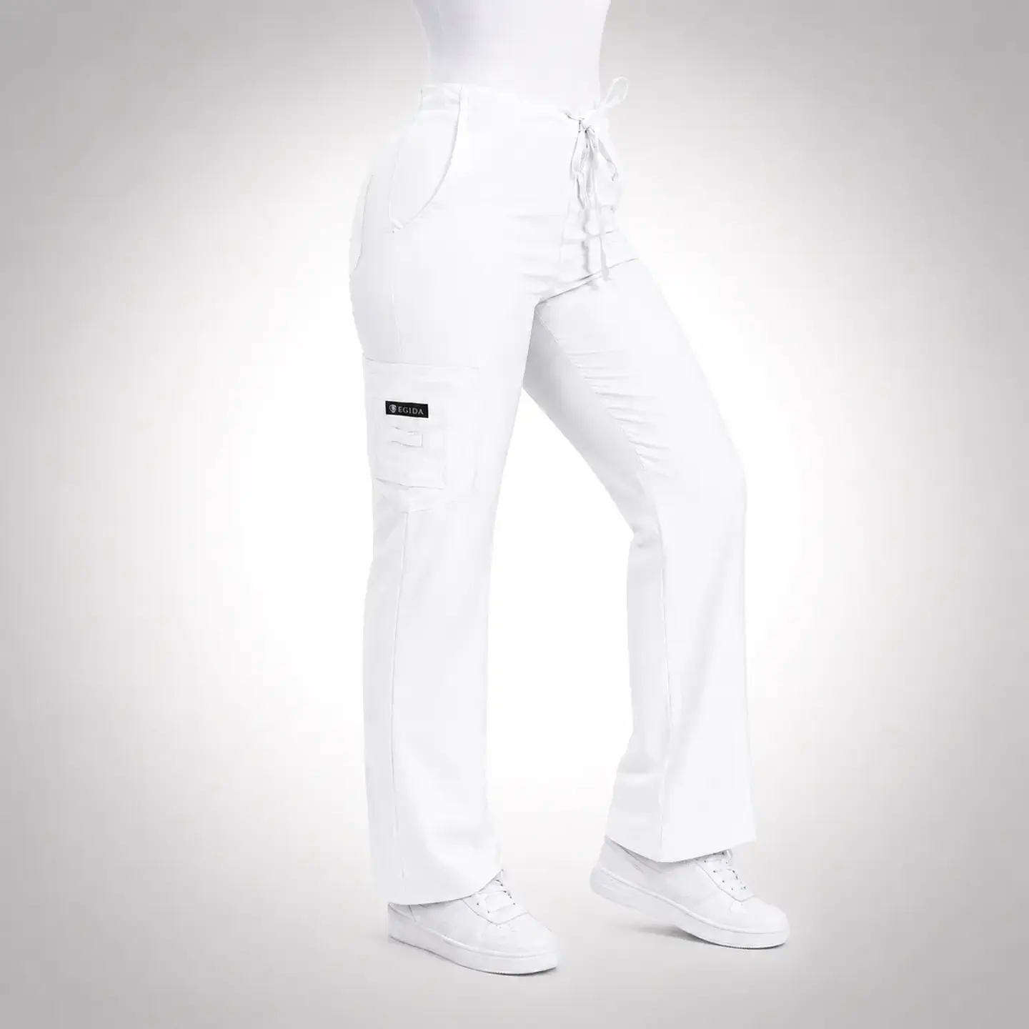 Pantalón Clínico para Mujer Modelo Cargo Antifluido Elasticado Blanco 3
