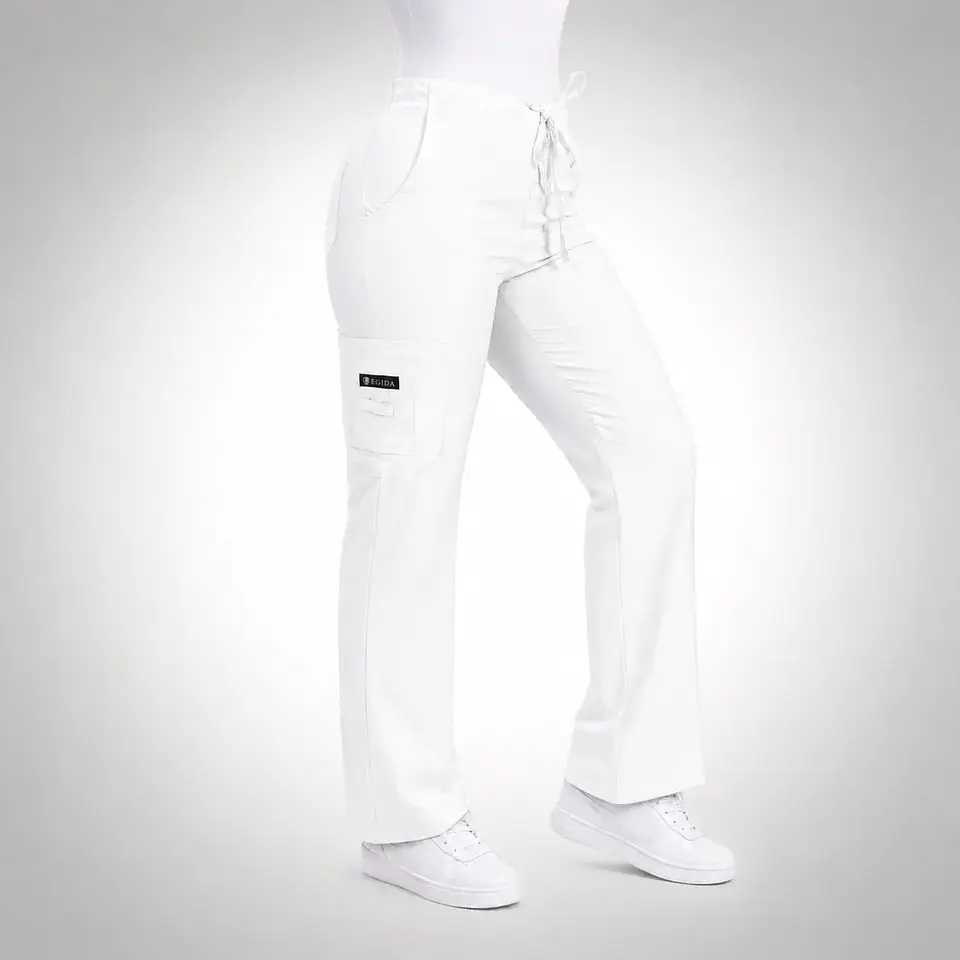 Pantalón Clínico para Mujer Modelo Cargo Antifluido Elasticado Blanco 3
