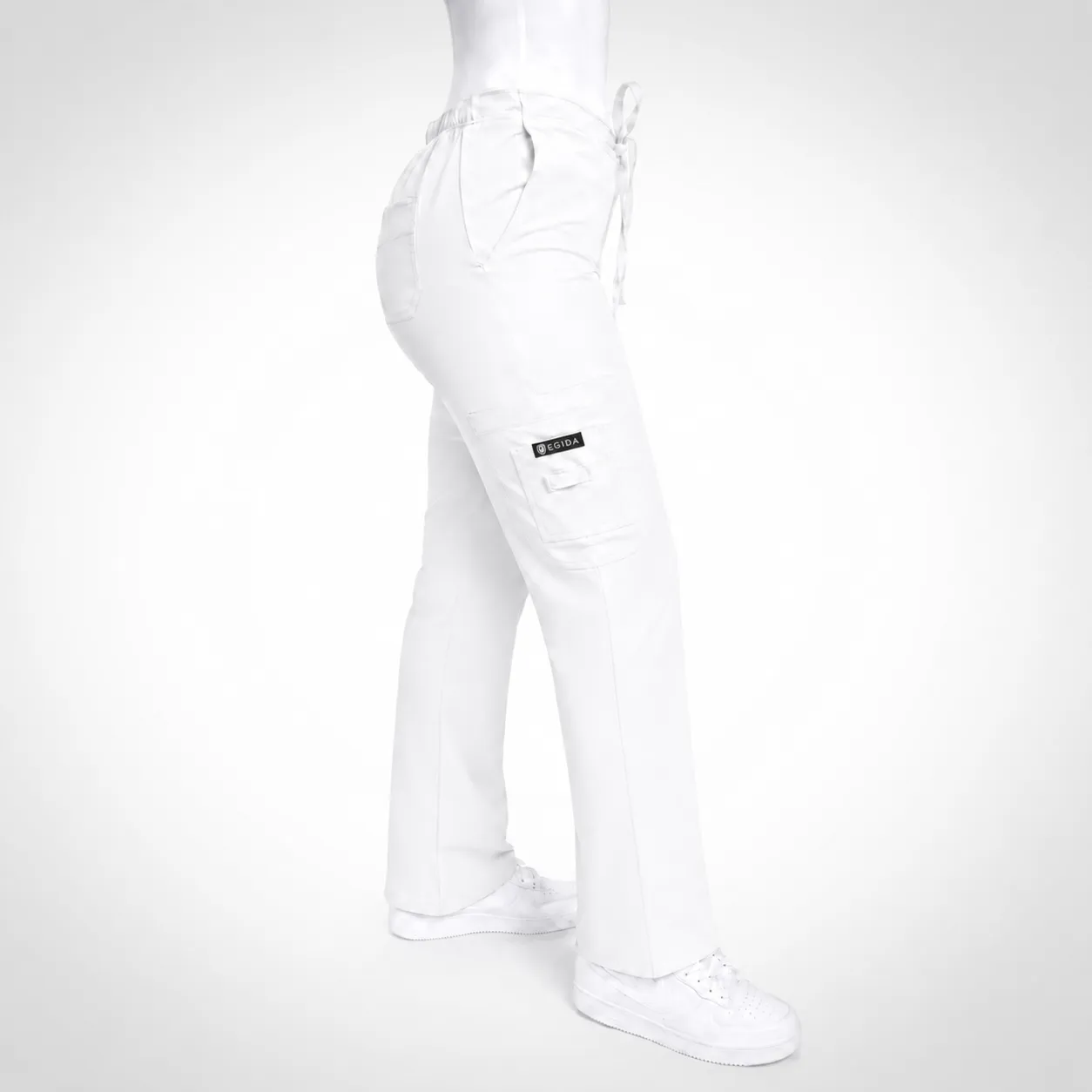 Pantalón Clínico para Mujer Modelo Cargo Antifluido Elasticado Blanco