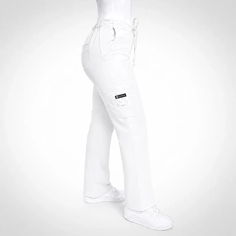 Pantalón Clínico para Mujer Modelo Cargo Antifluido Elasticado Blanco