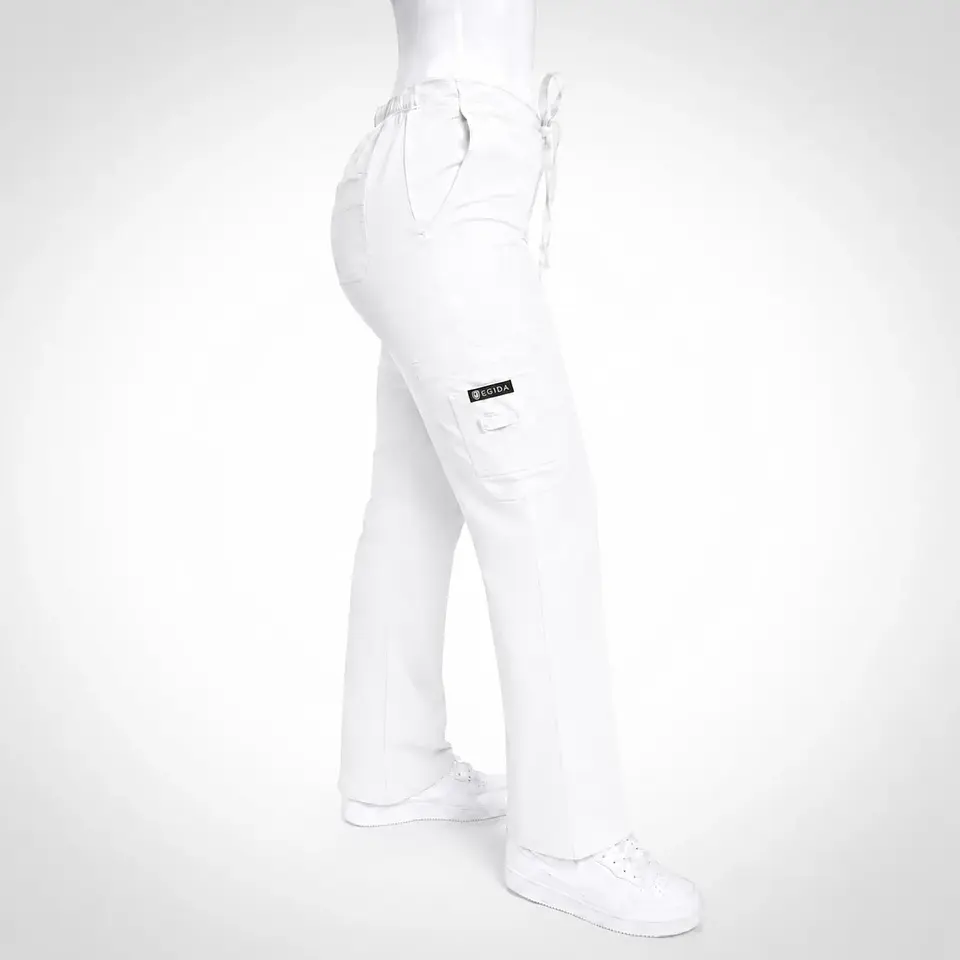 Pantalón Clínico para Mujer Modelo Cargo Antifluido Elasticado Blanco 1