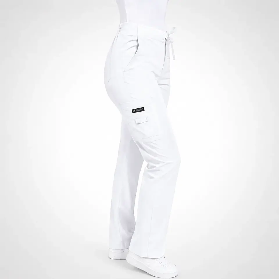 Pantalón Clínico para Mujer Modelo Cargo Antifluido Elasticado Blanco 5