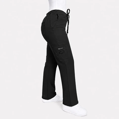 Pantalón Clínico para Mujer Modelo Cargo Antifluido Elasticado Negro
