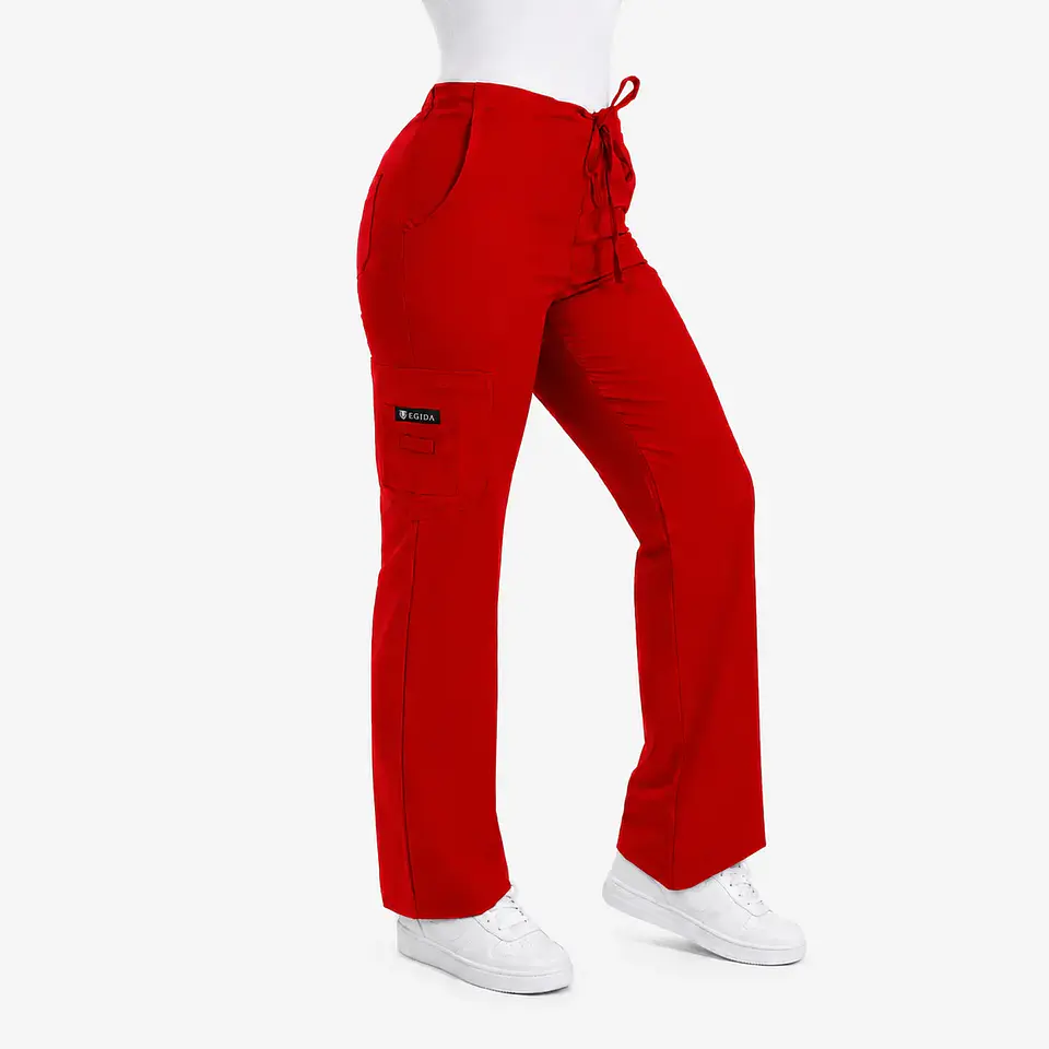 Pantalón Clínico para Mujer Modelo Cargo Antifluido Elasticado Rojo Italiano 3