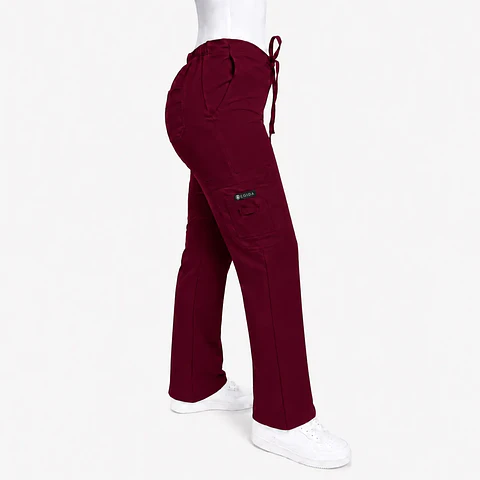 Pantalón Clínico para Mujer Modelo Cargo Antifluido Elasticado Burdeo