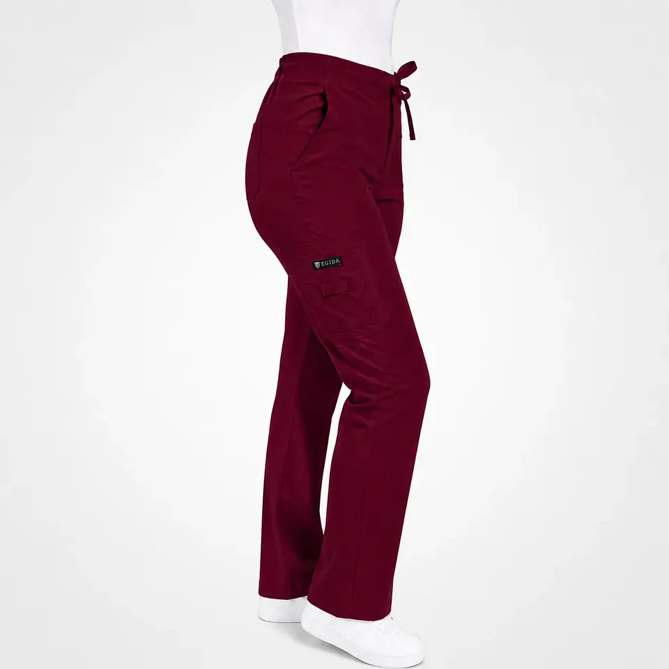 Pantalón Clínico para Mujer Modelo Cargo Antifluido Elasticado Burdeo 5