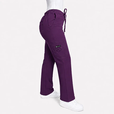 Pantalón Clínico para Mujer Modelo Cargo Antifluido Elasticado Morado
