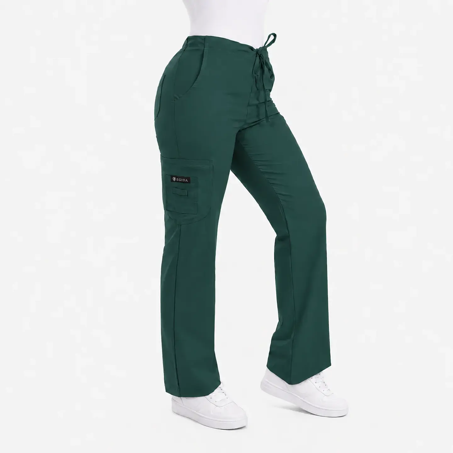 Pantalón Clínico para Mujer Modelo Cargo Antifluido Elasticado Verde Botella 3