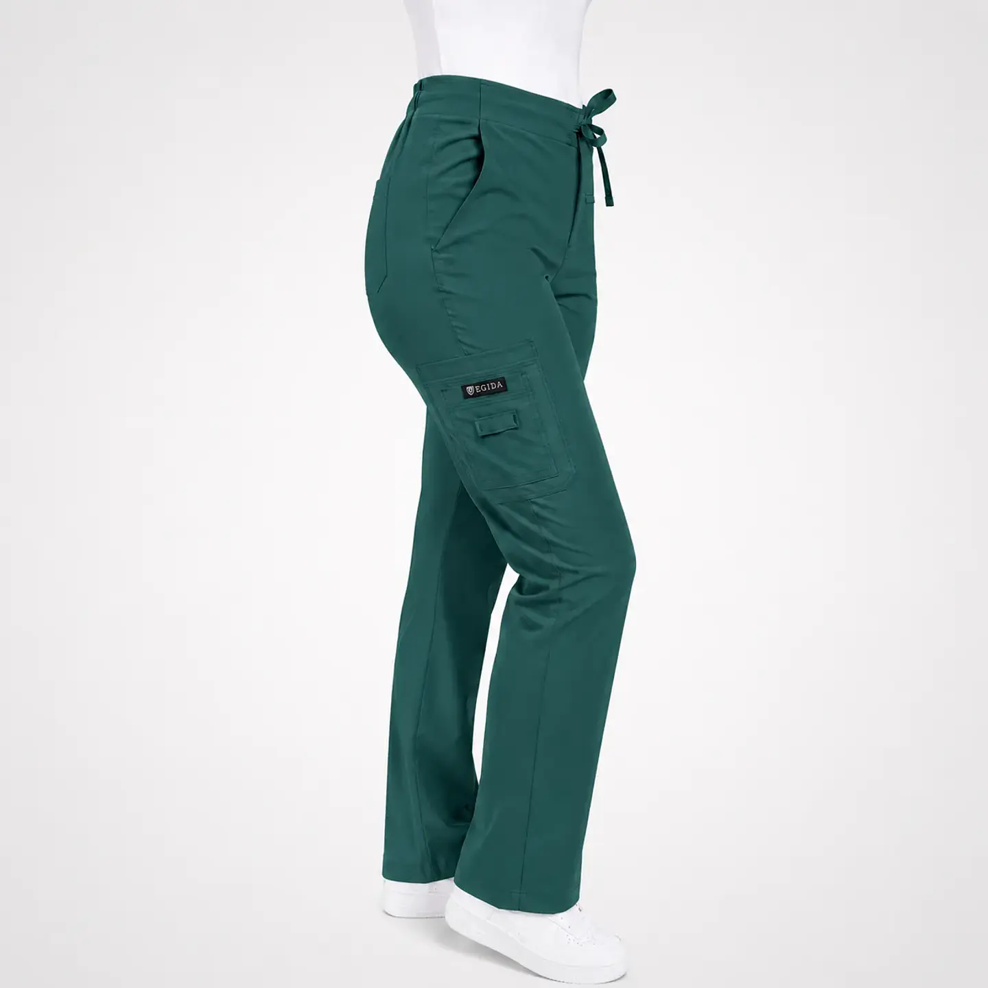 Pantalón Clínico para Mujer Modelo Cargo Antifluido Elasticado Verde Botella 5