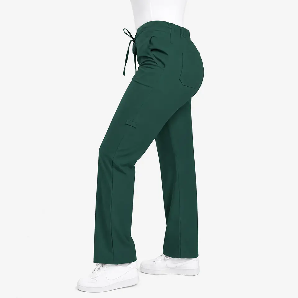 Pantalón Clínico para Mujer Modelo Cargo Antifluido Elasticado Verde Botella 4