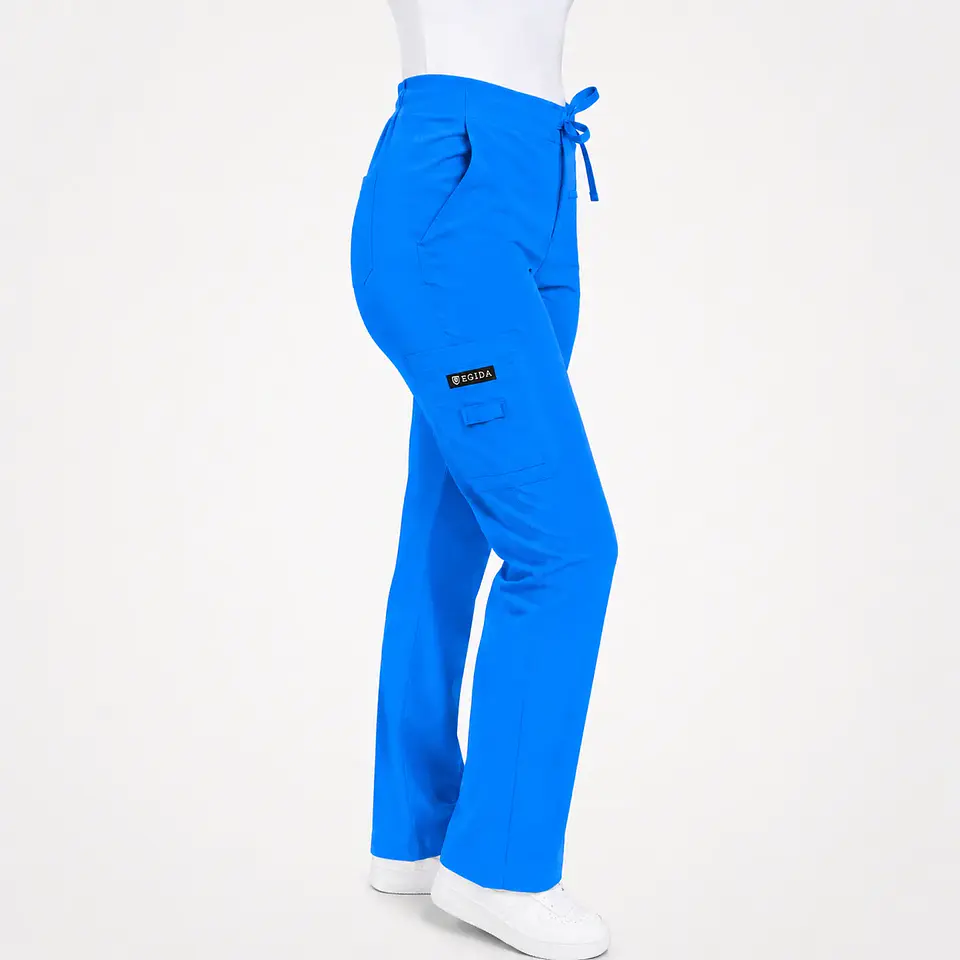 Pantalón Clínico para Mujer Modelo Cargo Antifluido Elasticado Azul Vibes  5