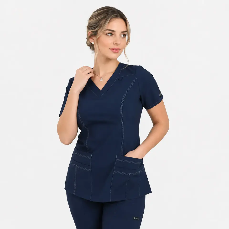 Blusa Clínica Freya Azul Marino Antifluido Elasticada 2