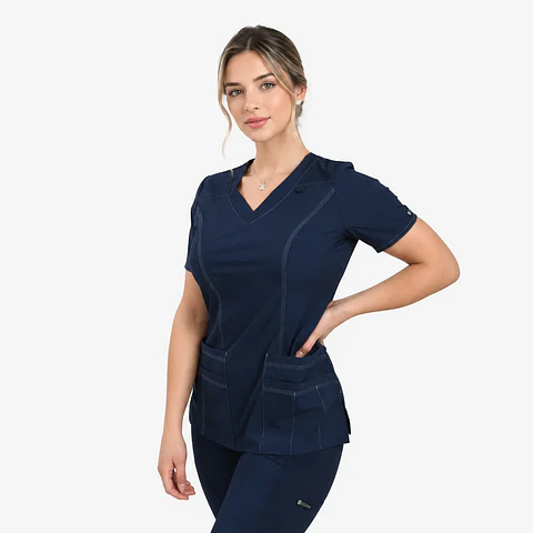 Blusa Clínica Freya Azul Marino Antifluido Elasticada