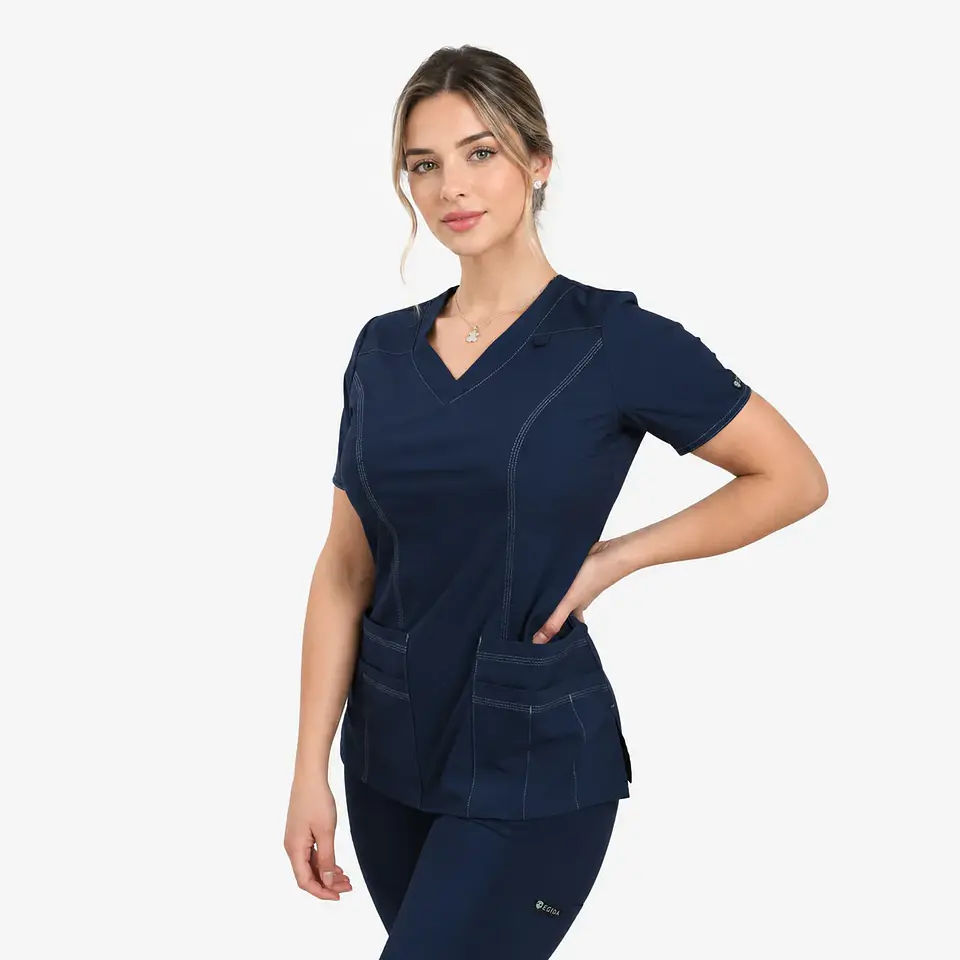 Blusa Clínica Freya Azul Marino Antifluido Elasticada 1