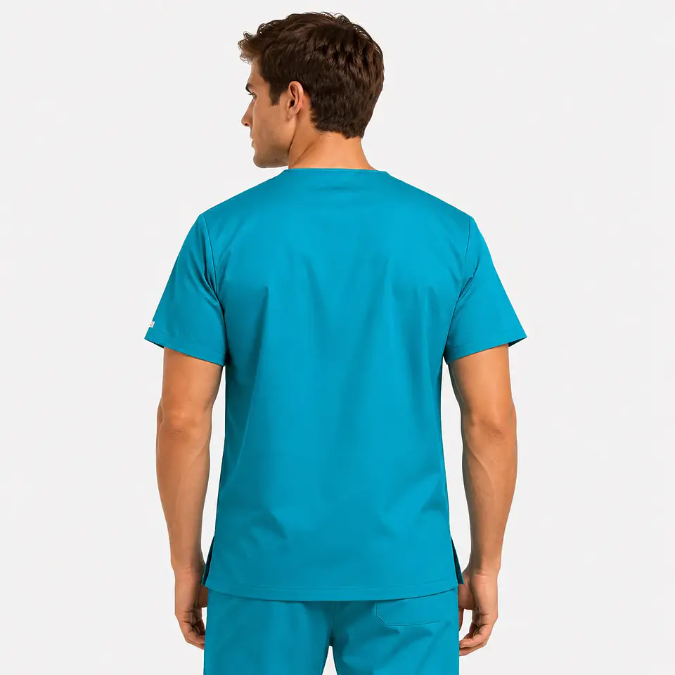 Polera Clínica Cargo Hombre Poplin Turquesa 3