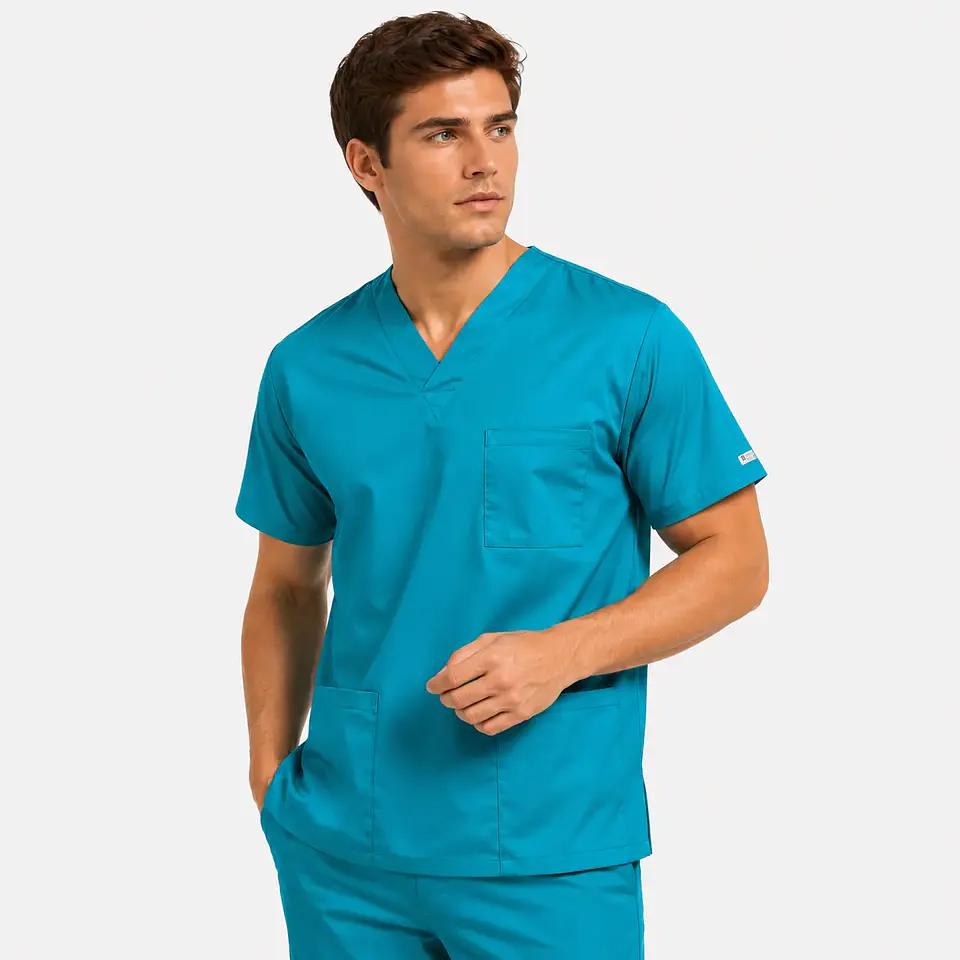 Polera Clínica Cargo Hombre Poplin Turquesa 1