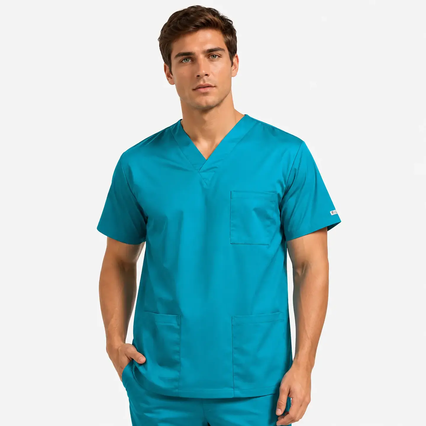 Polera Clínica Cargo Hombre Poplin Turquesa 2