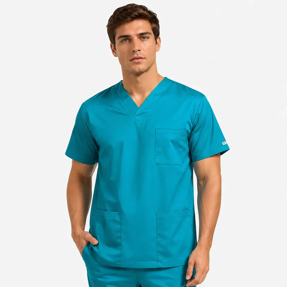 Polera Clínica Cargo Hombre Poplin Turquesa 2