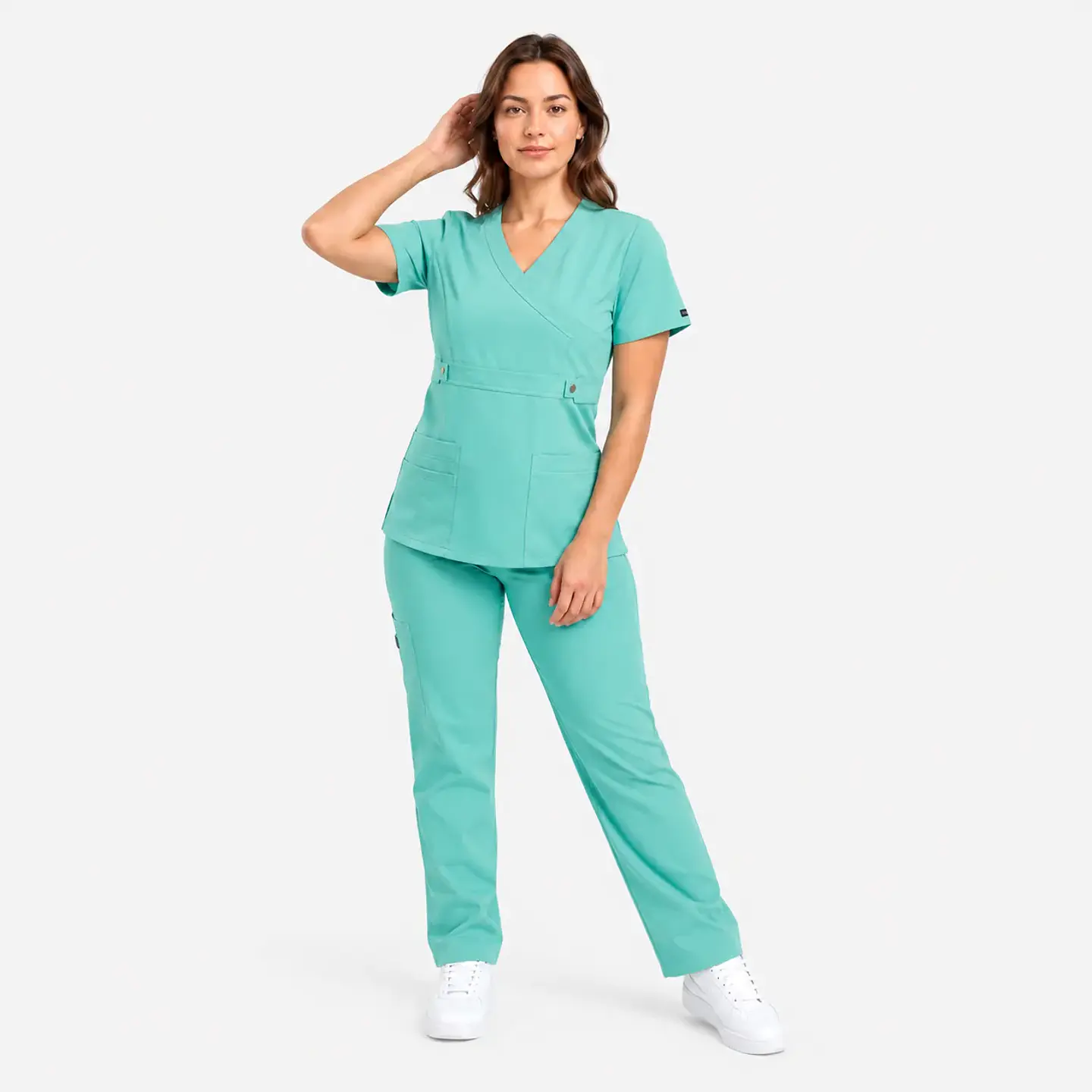 Conjunto Clínico: Blusa y Pantalón Cargo Poplin para Mujer – Verde Pabellón 1