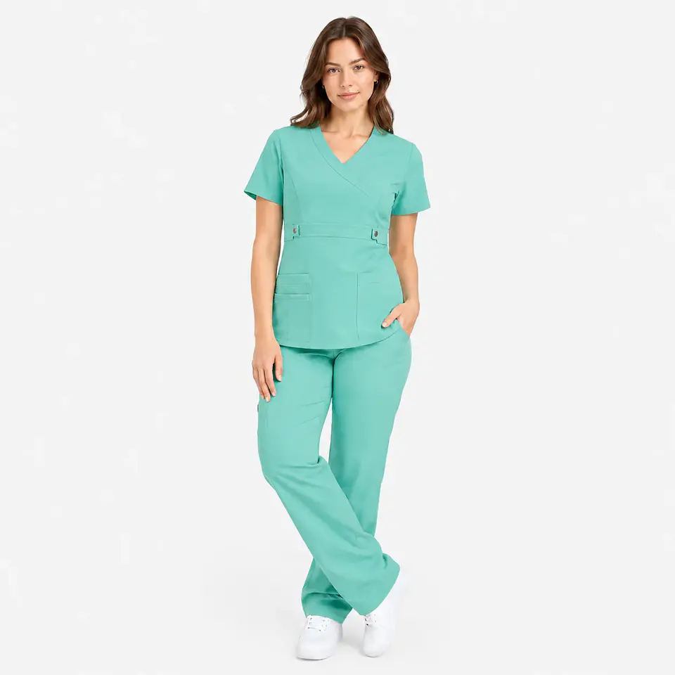 Conjunto Clínico: Blusa y Pantalón Cargo Poplin para Mujer – Verde Pabellón 2