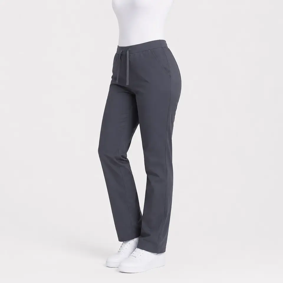 Pantalón médico gris para mujer con tiras de ajuste y dos bolsillos laterales 4