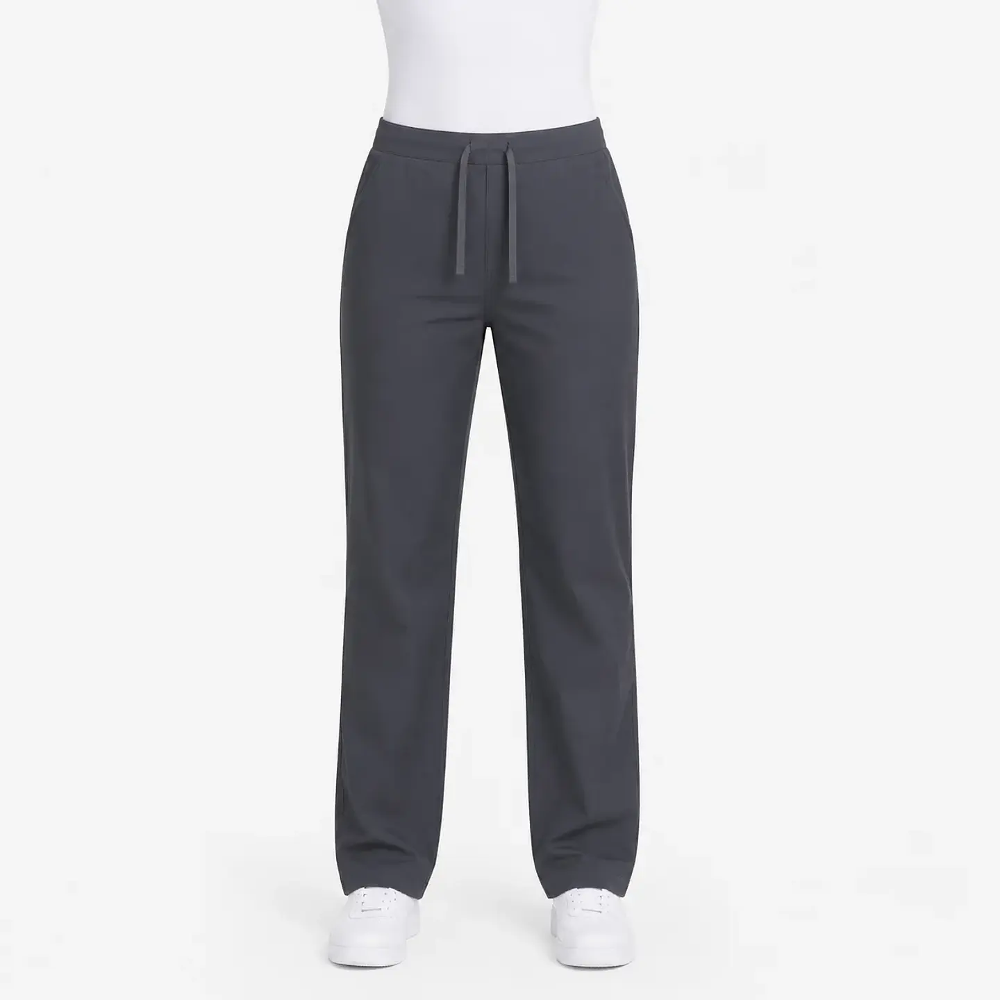 Pantalón médico gris para mujer con tiras de ajuste y dos bolsillos laterales 3