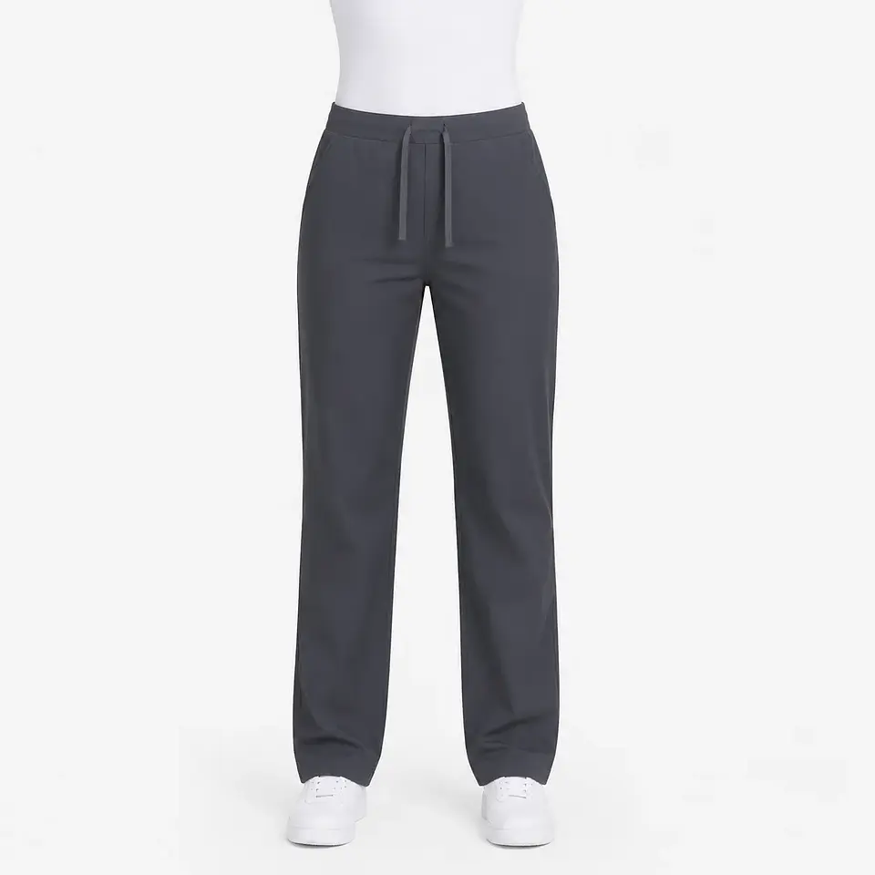 Pantalón médico gris para mujer con tiras de ajuste y dos bolsillos laterales 3