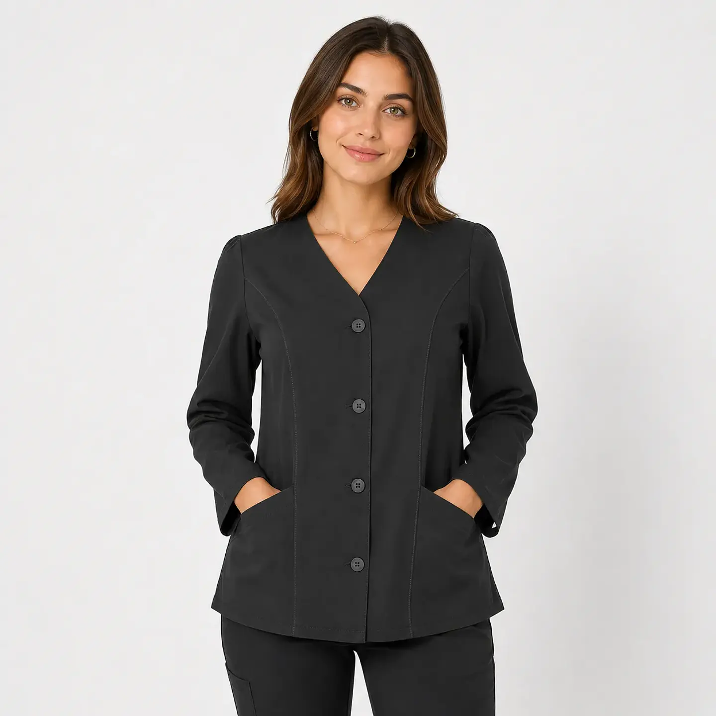 Blusa Clínica Antifluido Manga Larga con Botones para Mujer – Gris 1