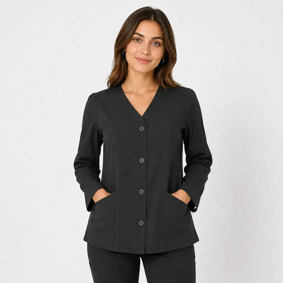 Blusa Clínica Antifluido Manga Larga con Botones para Mujer – Gris 1
