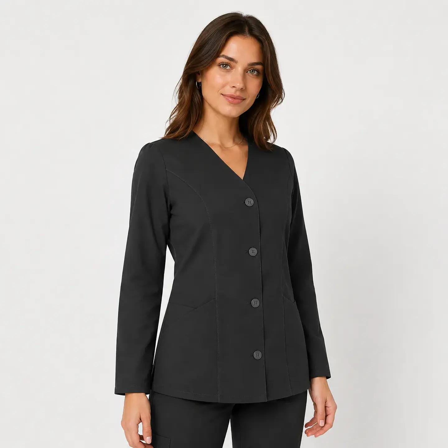 Blusa Clínica Antifluido Manga Larga con Botones para Mujer – Gris 2