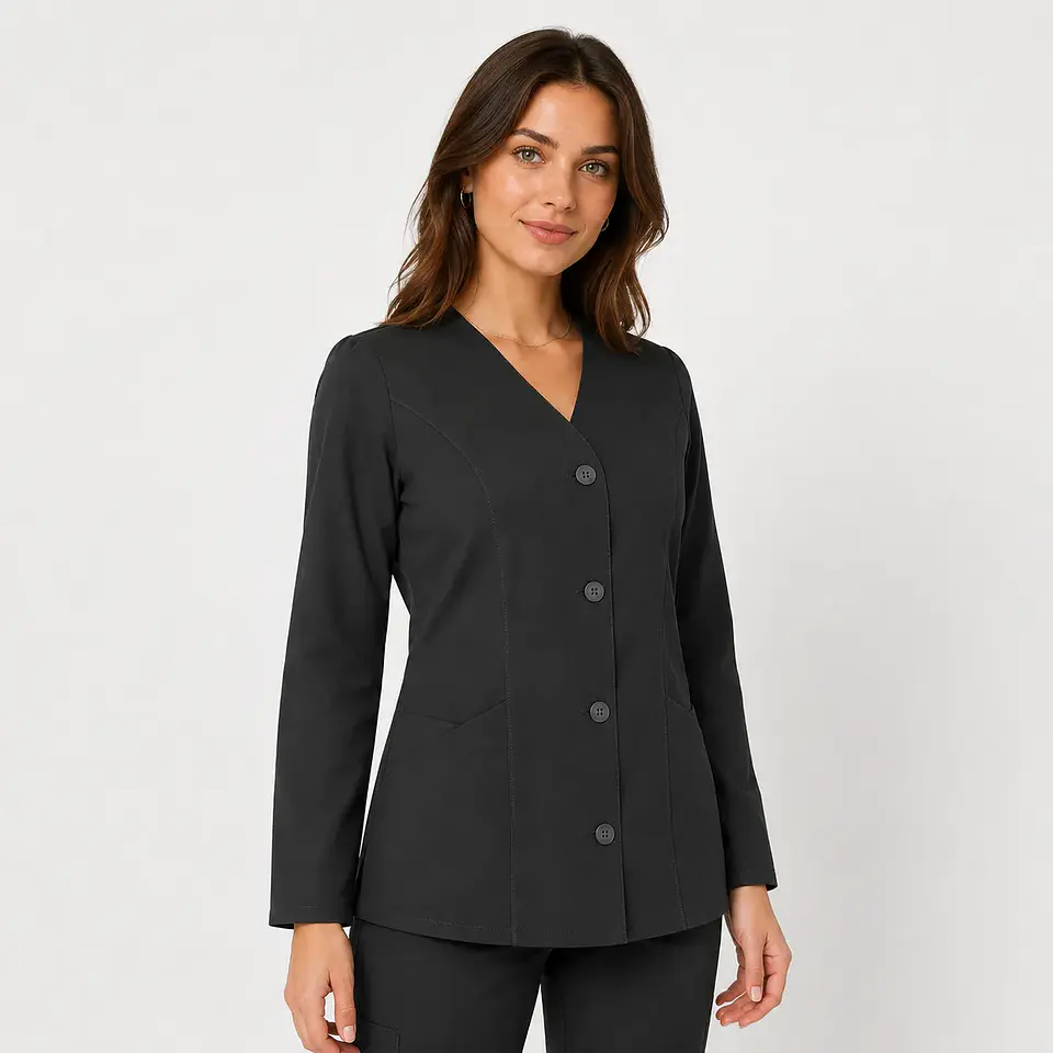 Blusa Clínica Antifluido Manga Larga con Botones para Mujer – Gris 2