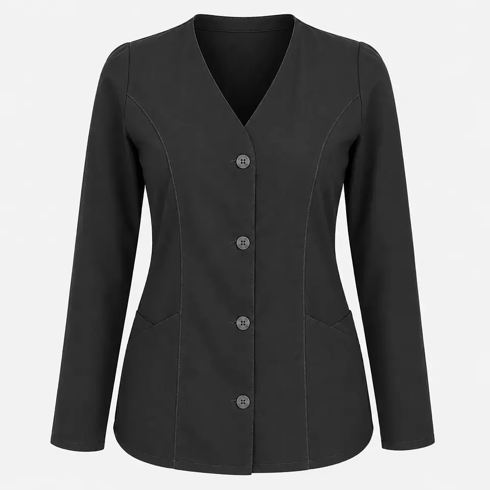 Blusa Clínica Antifluido Manga Larga con Botones para Mujer – Gris 3