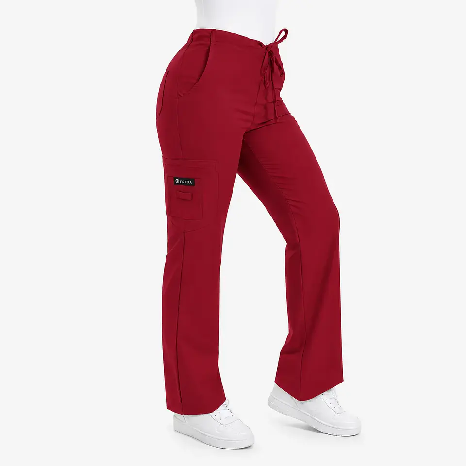 Pantalón Médico Cargo Antifluido para Mujer – Rojo Borgoña 3