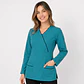 Blusa Médica Antifluido Elasticada Manga Larga Turquesa con ribete negro  - Miniatura 2