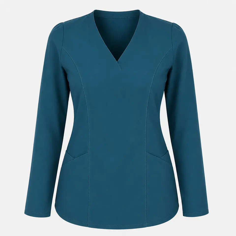 Blusa Médica Iris Verde Petróleo Manga Larga de Mujer | Egida 3