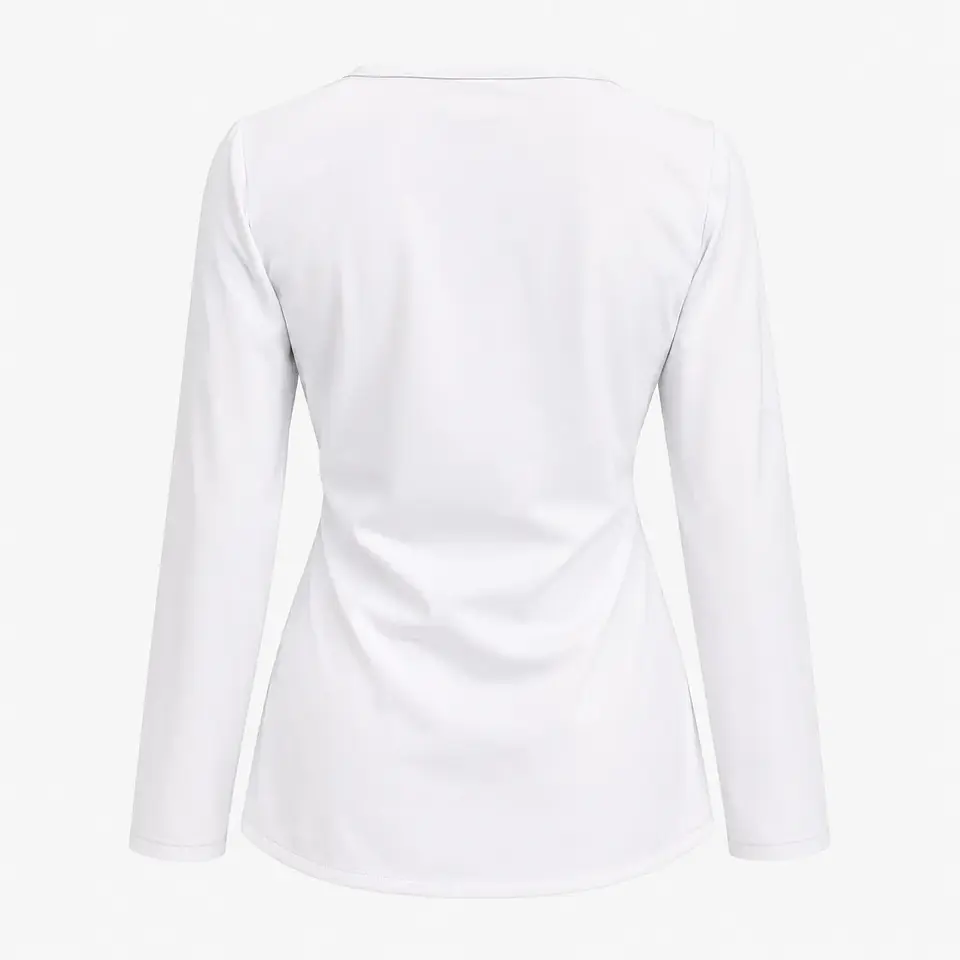 Blusa Clínica Manga Larga Cargo Antifluido Elasticada para Mujer – Blanco con Contraste 4