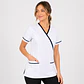 Blusa Clínica Mujer Vera Blanca Antifluido con Ribete Azul Marino - Miniatura 2