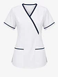 Blusa Clínica Mujer Vera Blanca Antifluido con Ribete Azul Marino - Miniatura 3