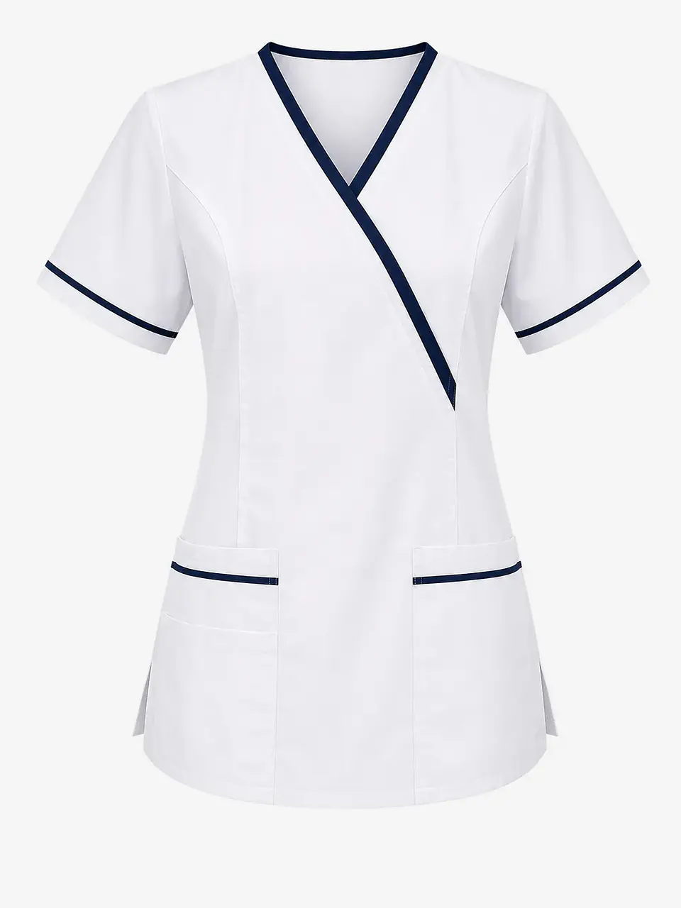 Blusa Clínica Mujer Vera Blanca Antifluido con Ribete Azul Marino 3