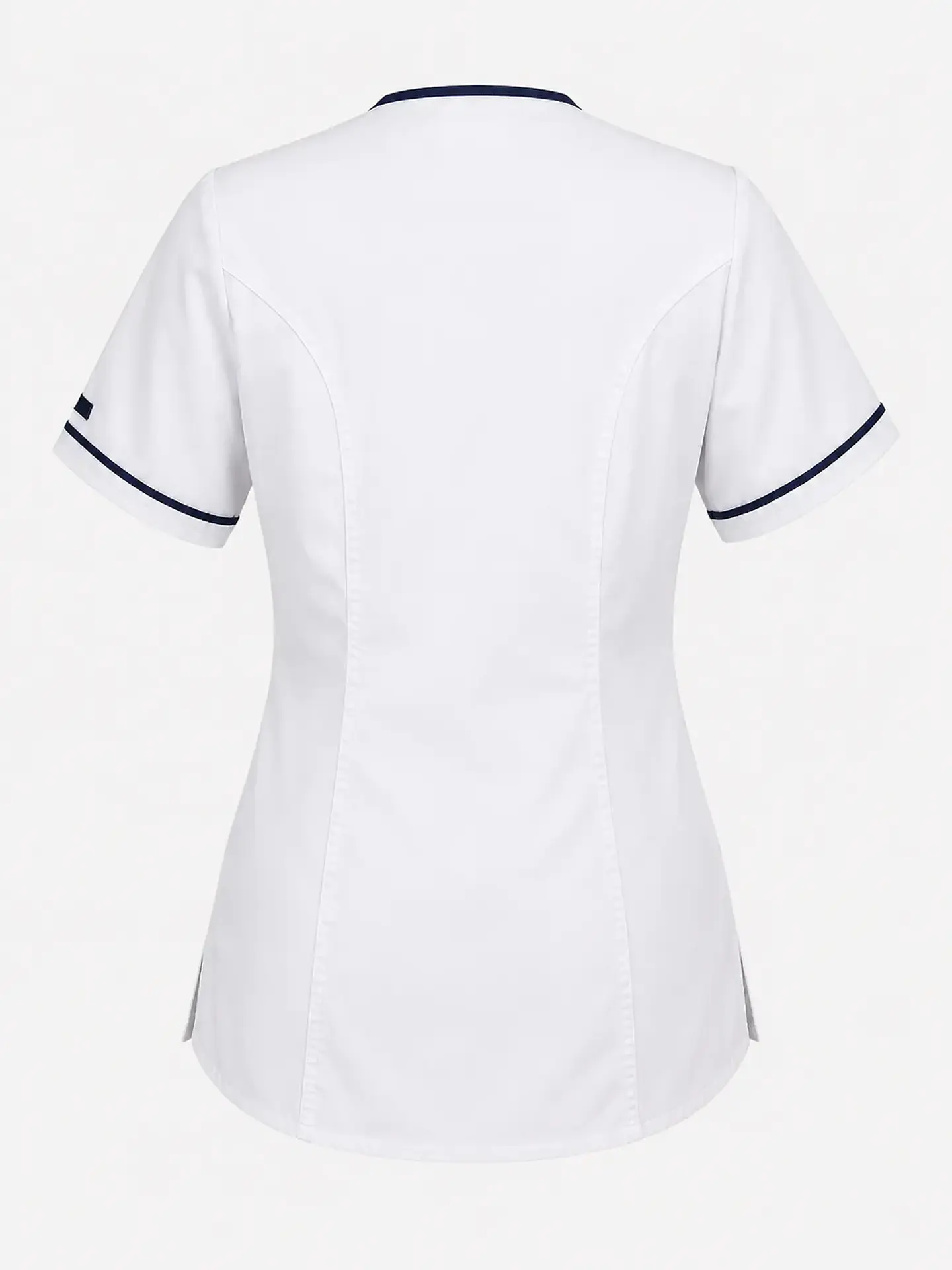 Blusa Clínica Mujer Vera Blanca Antifluido con Ribete Azul Marino 4
