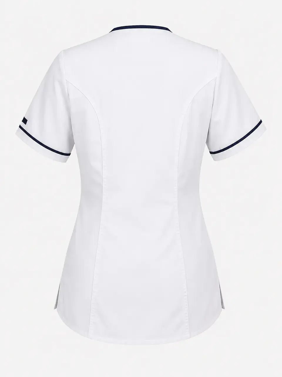 Blusa Clínica Mujer Vera Blanca Antifluido con Ribete Azul Marino 4