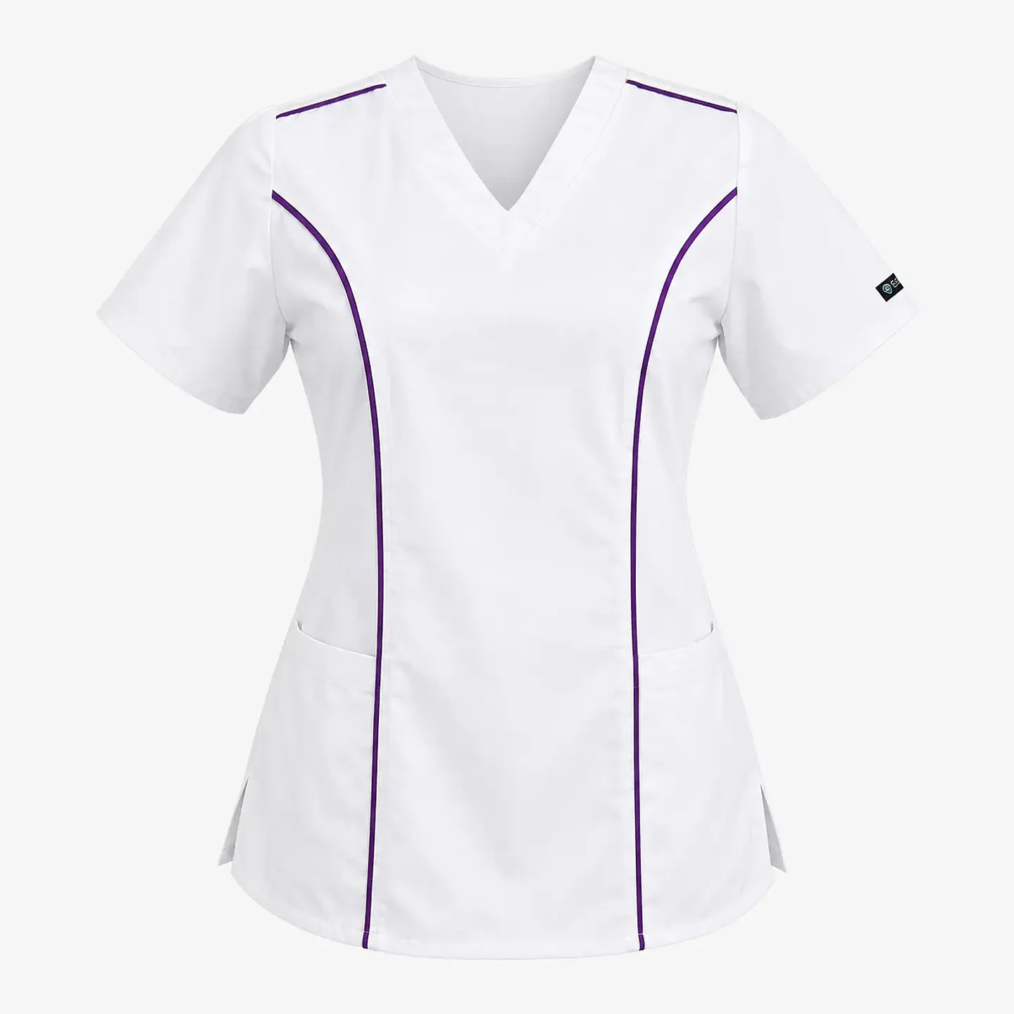 Blusa Clínica Mujer Freya Blanca Antifluido con Ribete Morado 3