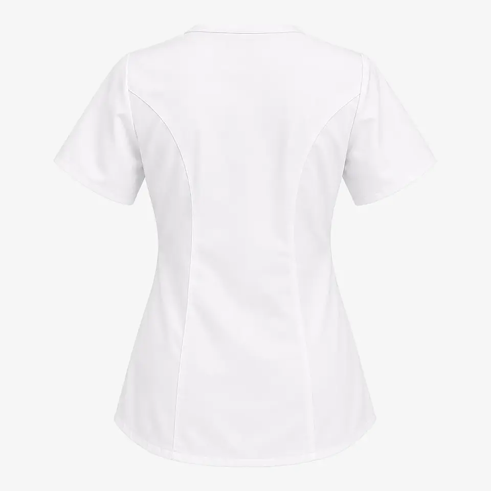 Blusa Clínica Mujer Freya Blanca Antifluido con Ribete Morado 4