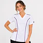 Blusa Clínica Mujer Freya Blanca Antifluido con Ribete Morado - Miniatura 2