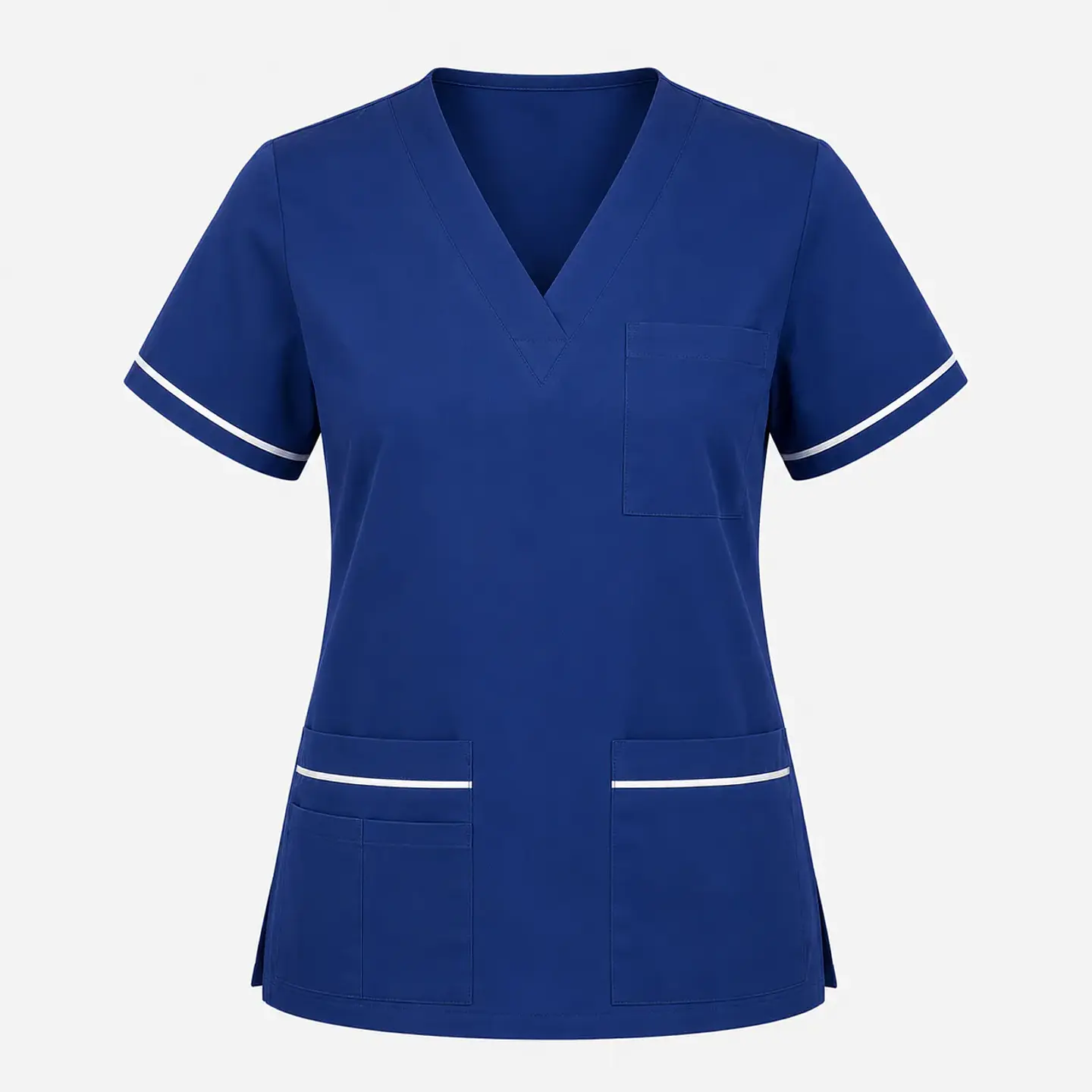 Blusa Clínica Mujer Flex Azul Marino  con Ribete Blanco 3