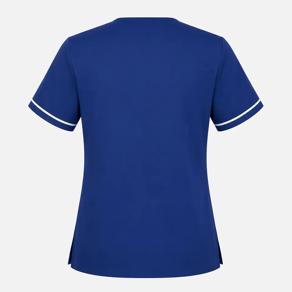 Blusa Clínica Mujer Flex Azul Marino  con Ribete Blanco 4