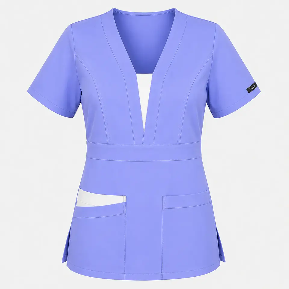 Blusa Clínica Mujer Atenea Lila Premium con Aplicaciones Blancas 3